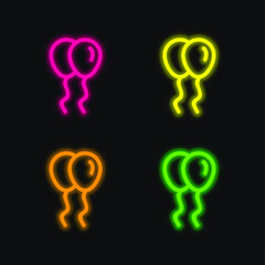 Balloons Couple four color glowing neon vector icon