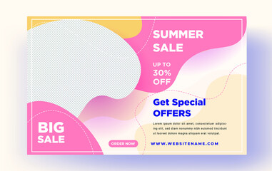 sale banner Summer minimalistic background with 3D vector design