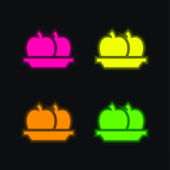 Apple four color glowing neon vector icon