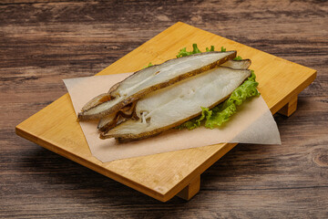 Delicous smoked halibut slices snack