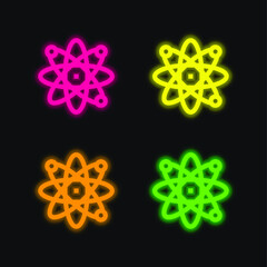 Atom four color glowing neon vector icon