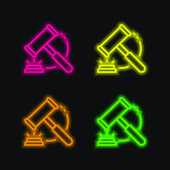 Auction four color glowing neon vector icon