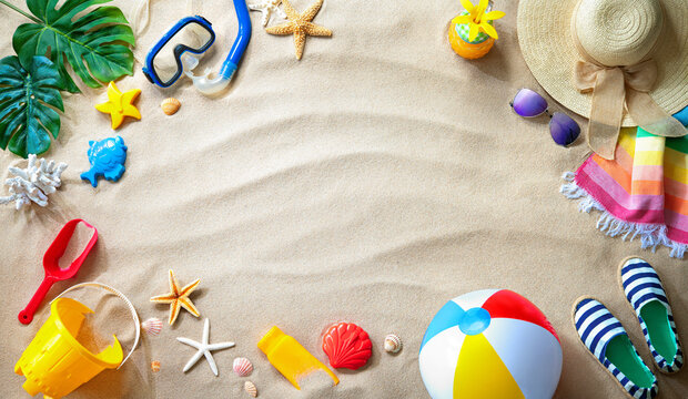 Summer travel and beach holiday background.  Concept for family vacation with the children