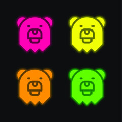 Bear four color glowing neon vector icon