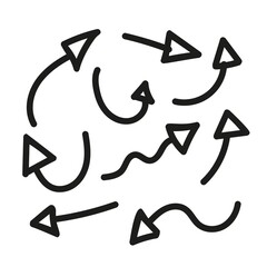 A set of arrows in black and white style isolated on a white background. Comics Doodles Abstract Graffiti Display Vector Illustration