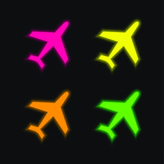 Airliner four color glowing neon vector icon