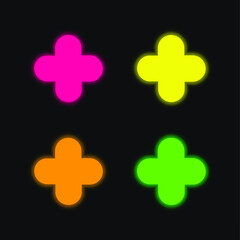 Addition Symbol four color glowing neon vector icon