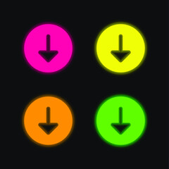 Arrow Down four color glowing neon vector icon