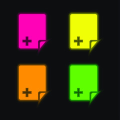 Add Document four color glowing neon vector icon