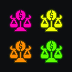 Balance Scale four color glowing neon vector icon