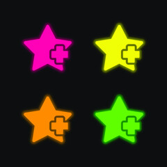 Add Star four color glowing neon vector icon