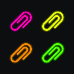 Attach four color glowing neon vector icon