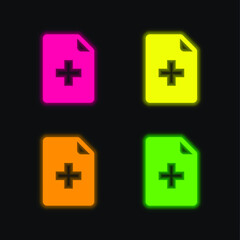 Add File four color glowing neon vector icon