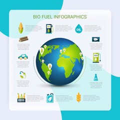 Bio fuel infographics set with eco energy elements and globe vector illustration