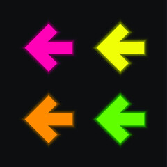 Arrow Pointing To Left four color glowing neon vector icon