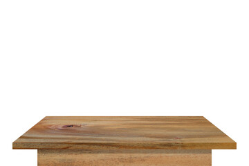 Empty wooden table top on vintage style for put object or product, furniture for decor on interior, isolated on white background