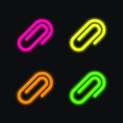 Obraz premium Attachments four color glowing neon vector icon