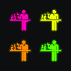 Barman four color glowing neon vector icon