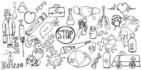 Large kit to stop the covid-19 coronavirus. Doctors and medical supplies