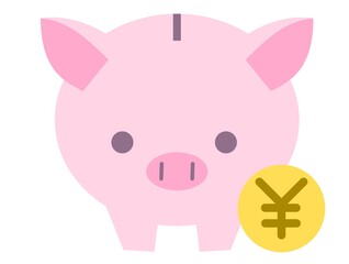 ブタの貯金箱とコイン