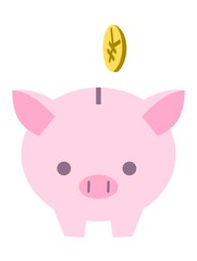 ブタの貯金箱とコイン