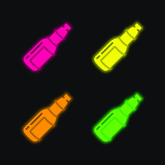 Beer Bottle four color glowing neon vector icon