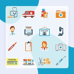 Doctor first aid icon flat set with pills thermometer syringe isolated vector illustration