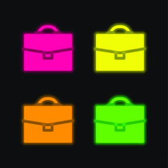 Briefcase four color glowing neon vector icon