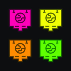 Billboard four color glowing neon vector icon