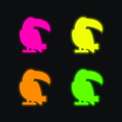 Big Toucan four color glowing neon vector icon
