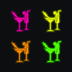 Beverage four color glowing neon vector icon