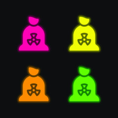 Biohazard four color glowing neon vector icon
