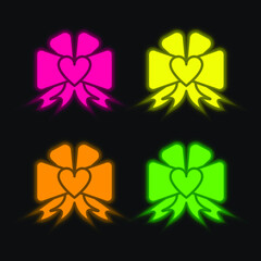 Bow four color glowing neon vector icon
