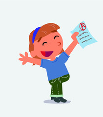 cartoon character of little girl on jeans laughing happily