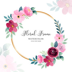 Watercolor pink floral frame background
