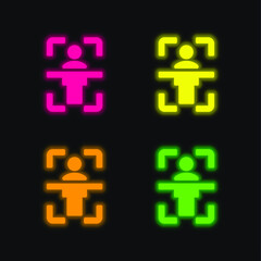 Body Scan four color glowing neon vector icon