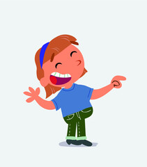 cartoon character of little girl on jeans waving happily