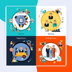 Business meeting design concept set with meeting contract working group negotiations flat icons isolated vector illustration