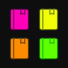 Book four color glowing neon vector icon