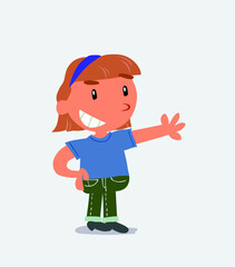 very happy cartoon character of little girl on jeans with a exam in hand