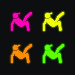 Breakdance four color glowing neon vector icon
