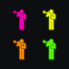 Birthday four color glowing neon vector icon