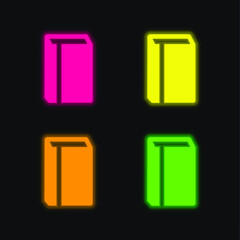 Book With Bookmark four color glowing neon vector icon