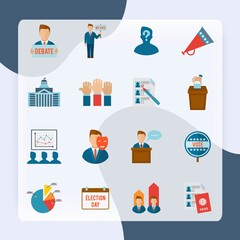 Election political and government voting process icon flat set isolated vector illustration