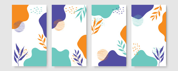 Fototapeta premium Collage contemporary floral seamless pattern. Modern exotic jungle fruits and plants illustration in vector. Orange floral bloom vector, hand-drawn beautiful illustration pattern with jungle leaves