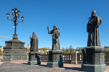  Monument to three Russian patriarchs on the terrace near the Church of the Resurrection of Christ...