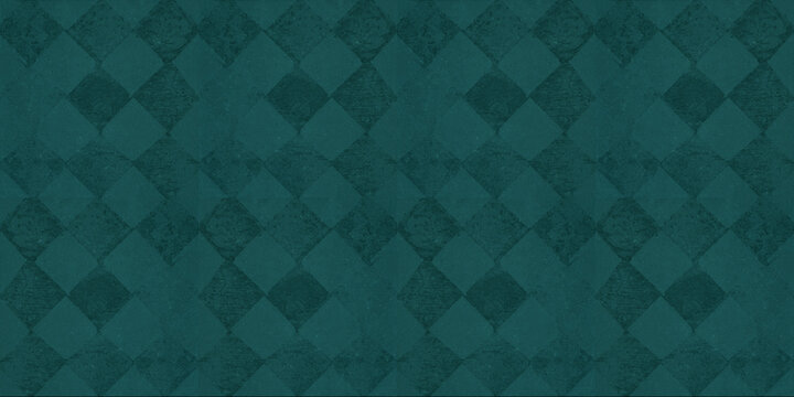 Old turquoise green vintage worn shabby elegant damask rue diamond rhombus square patchwork motif tiles stone concrete cement wall wallpaper texture background