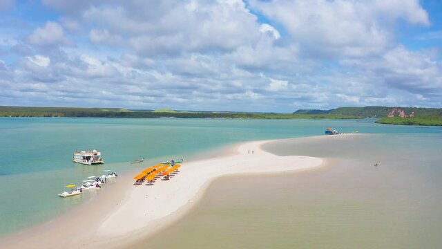 Drone flight over Conchas beach in Barra de São Miguel, Alagoas, Brazil