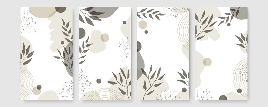 Universal Trendy Organic Floral Flower Leaf Boho Art Abstract Birthday Thanksgiving Templates. Good For Poster, Card, Invitation, Flyer, Cover, Banner, Placard, Brochure And Other Graphic Design.