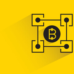 bitcoin concept with shadow on yellow background
